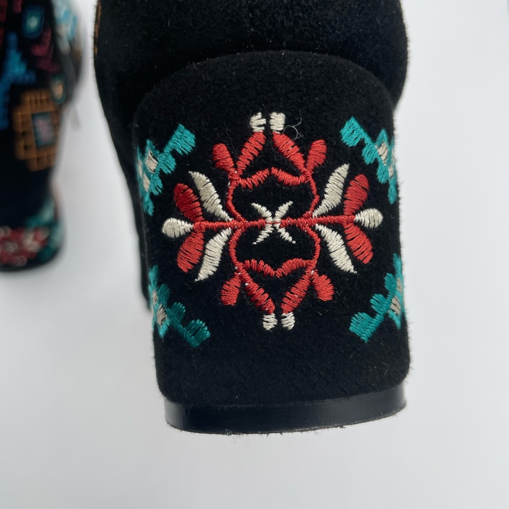 Embroidered Black Velvet Ankle Boots with Multicolor Floral Accents - Picture 11 of 16